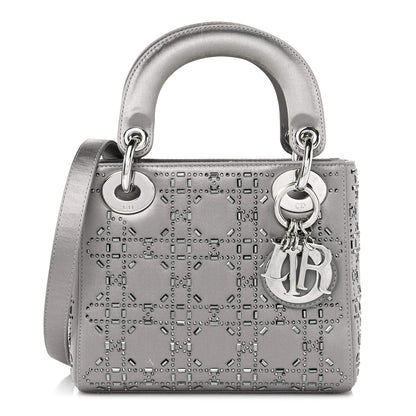 Christian Dior Satin Crystal Cannage Mini Lady Dior Gray 1 of 13
