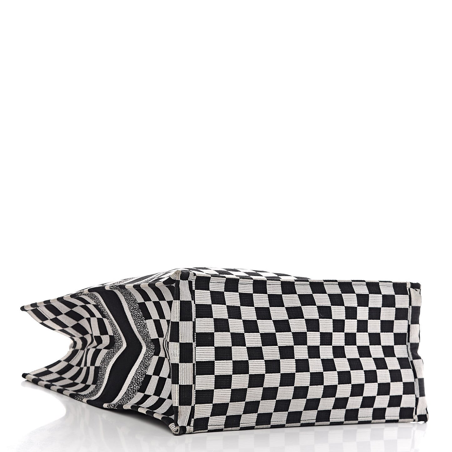 Canvas Embroidered Checkered Book Tote Black White