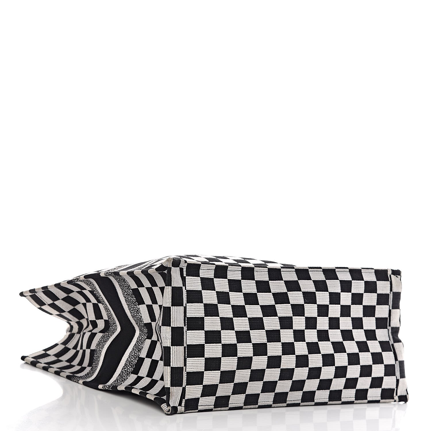 Christian Dior Canvas Embroidered Checkered Book Tote Black White 4 of 12