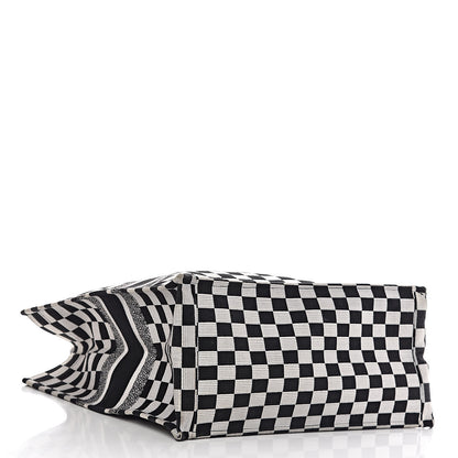 Christian Dior Canvas Embroidered Checkered Book Tote Black White 4 of 12