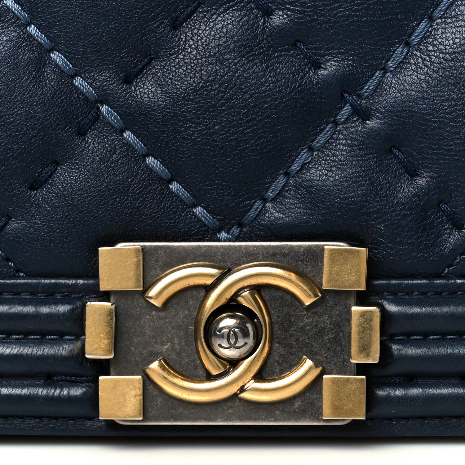 Chanel Calfskin Quilted Double Stitch Medium Boy Flap Navy Blue 8 of 10