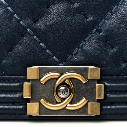 Chanel Calfskin Quilted Double Stitch Medium Boy Flap Navy Blue 8 of 10