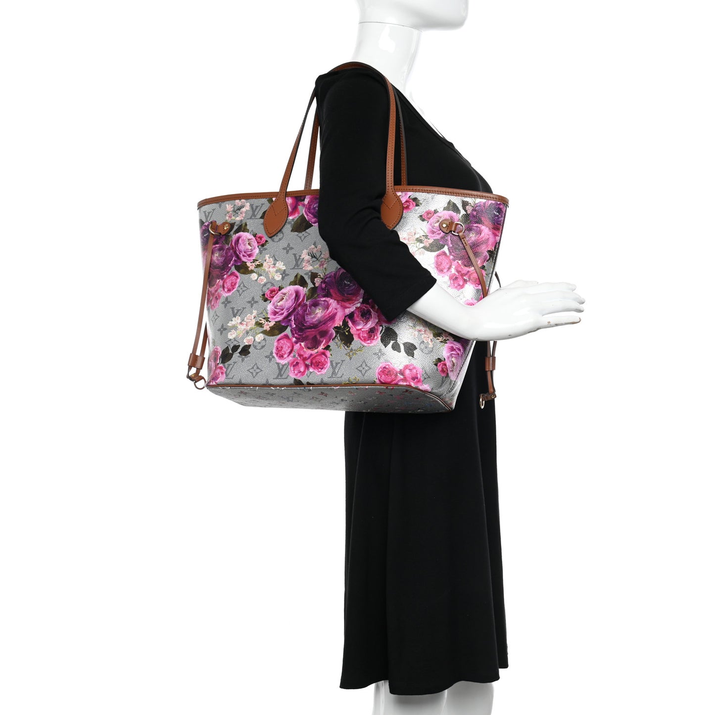 Metallic Monogram LV Garden Neverfull MM Silver