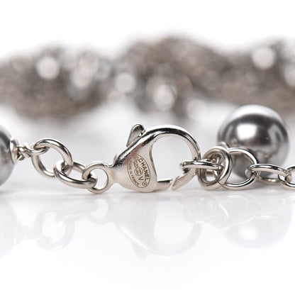 Chanel Pearl Crystal Chain CC Necklace Silver 3 of 3