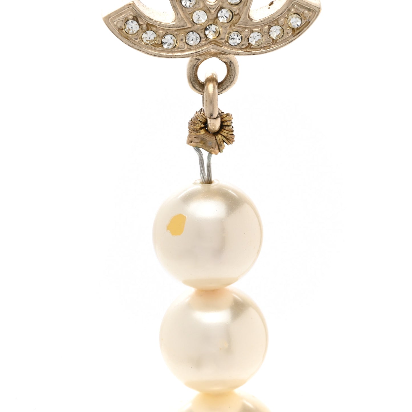 Crystal Pearl CC Short Necklace Gold