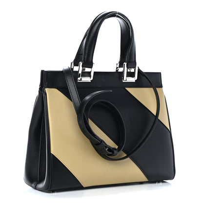 Gucci Smooth Calfskin Diagonal Striped Small Zumi Top Handle Bag Black Beige 3 of 9