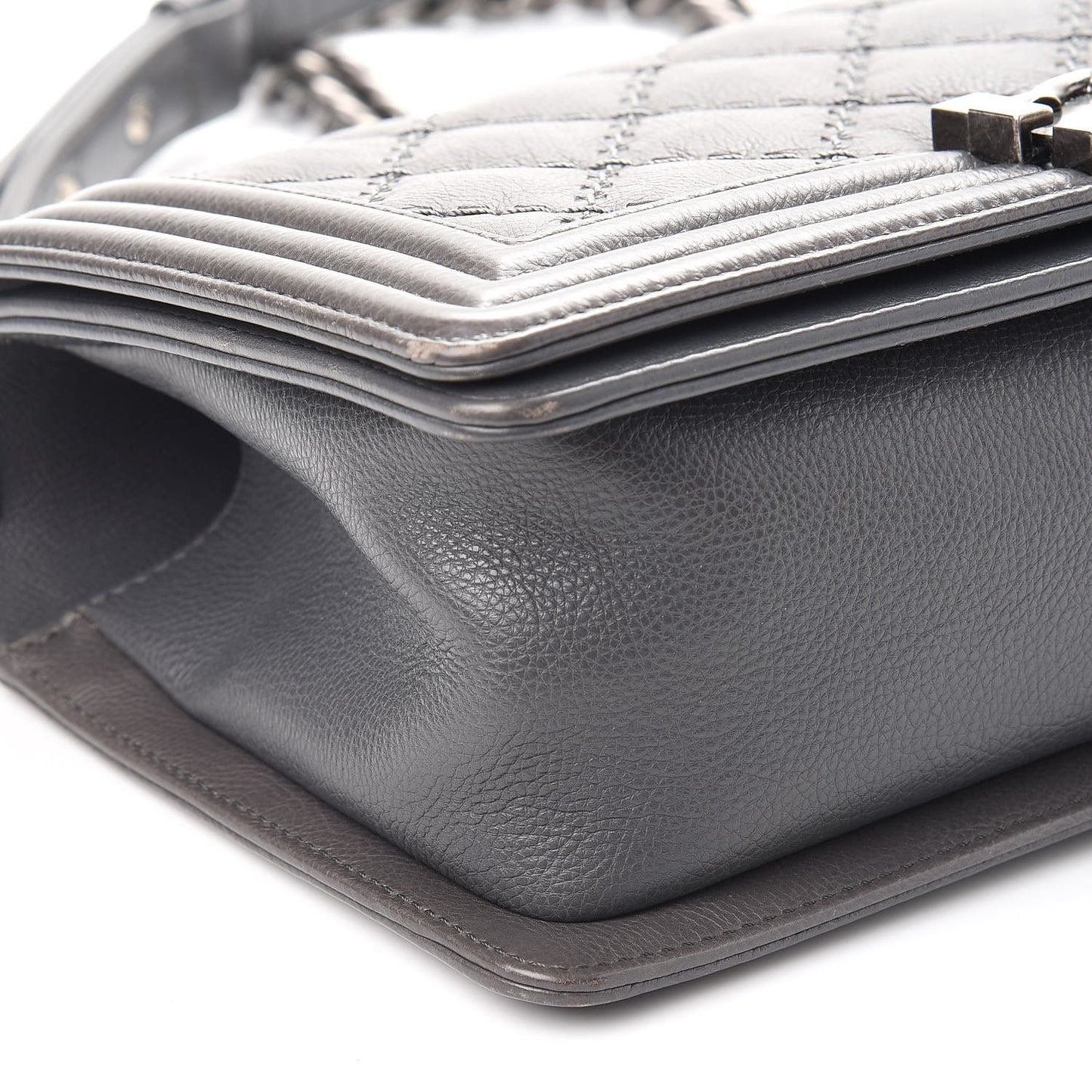 Calfskin Double Stitch Medium Boy Flap Grey