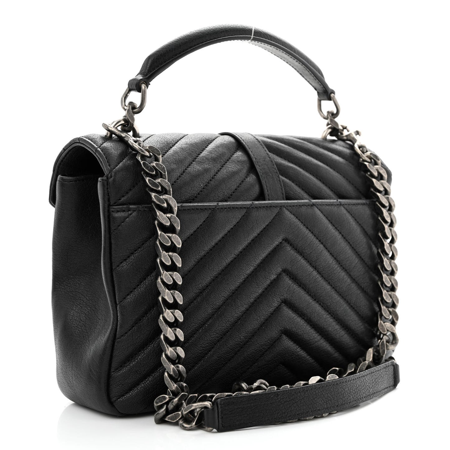 Sheepskin Matelasse Chevron Monogram Medium College Bag Black