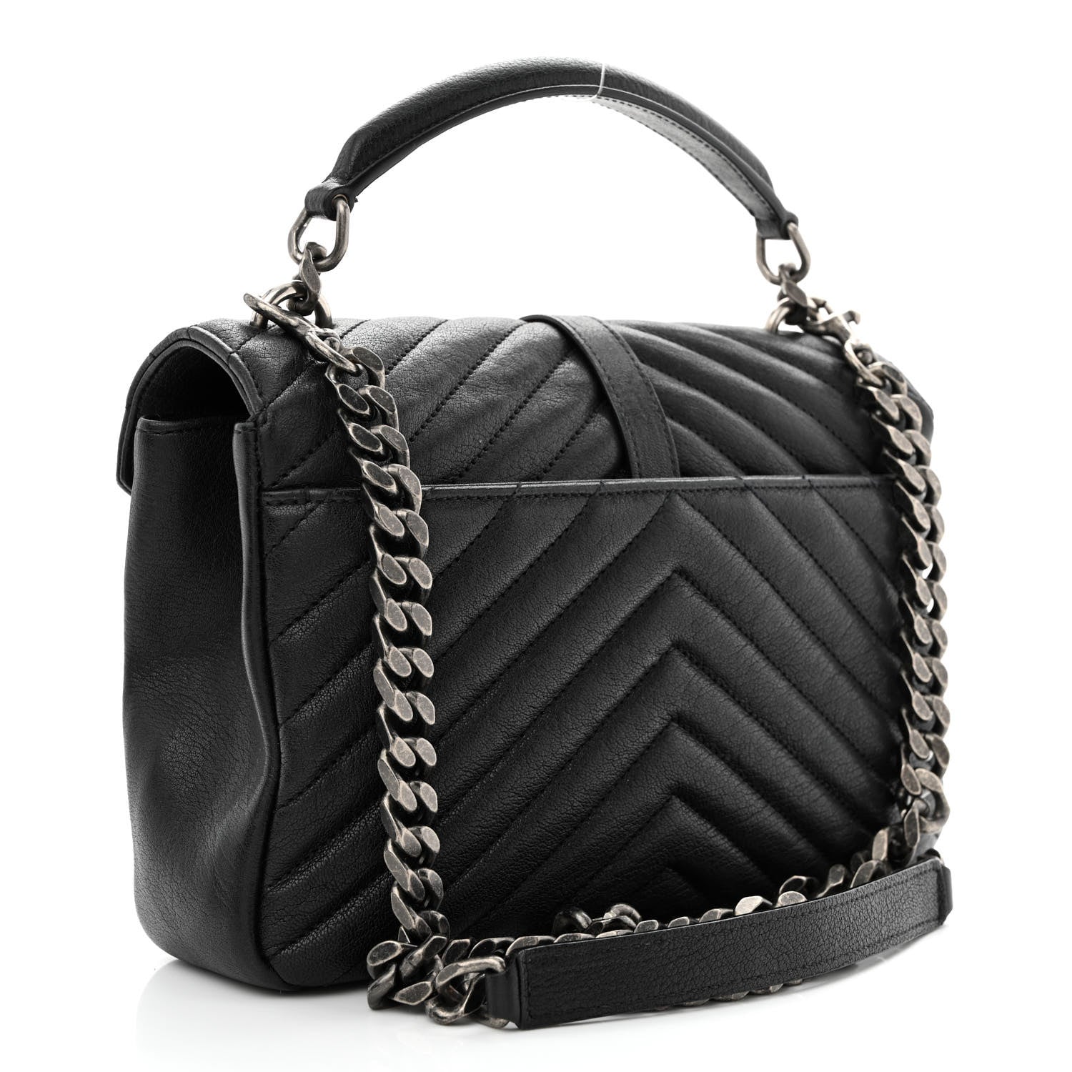 Saint Laurent Sheepskin Matelasse Chevron Monogram Medium College Bag Black 3 of 11