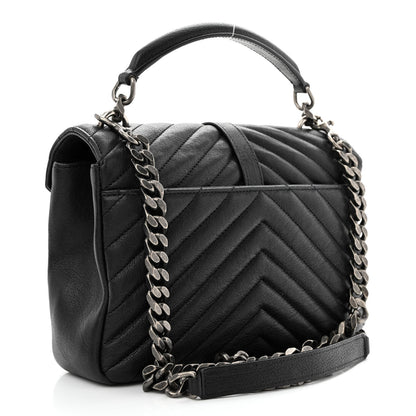 Saint Laurent Sheepskin Matelasse Chevron Monogram Medium College Bag Black 3 of 11