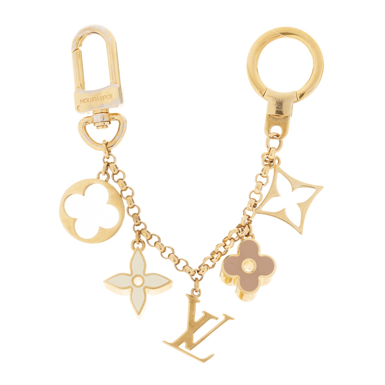 Louis Vuitton Brass Enamel Fleur De Monogram Bag Charm Chain Gold 1 of 4