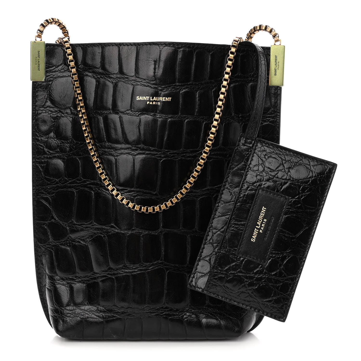 Saint Laurent Crocodile Embossed Mini Suzanne Hobo Black 1 of 11