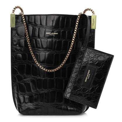 Saint Laurent Crocodile Embossed Mini Suzanne Hobo Black 1 of 11