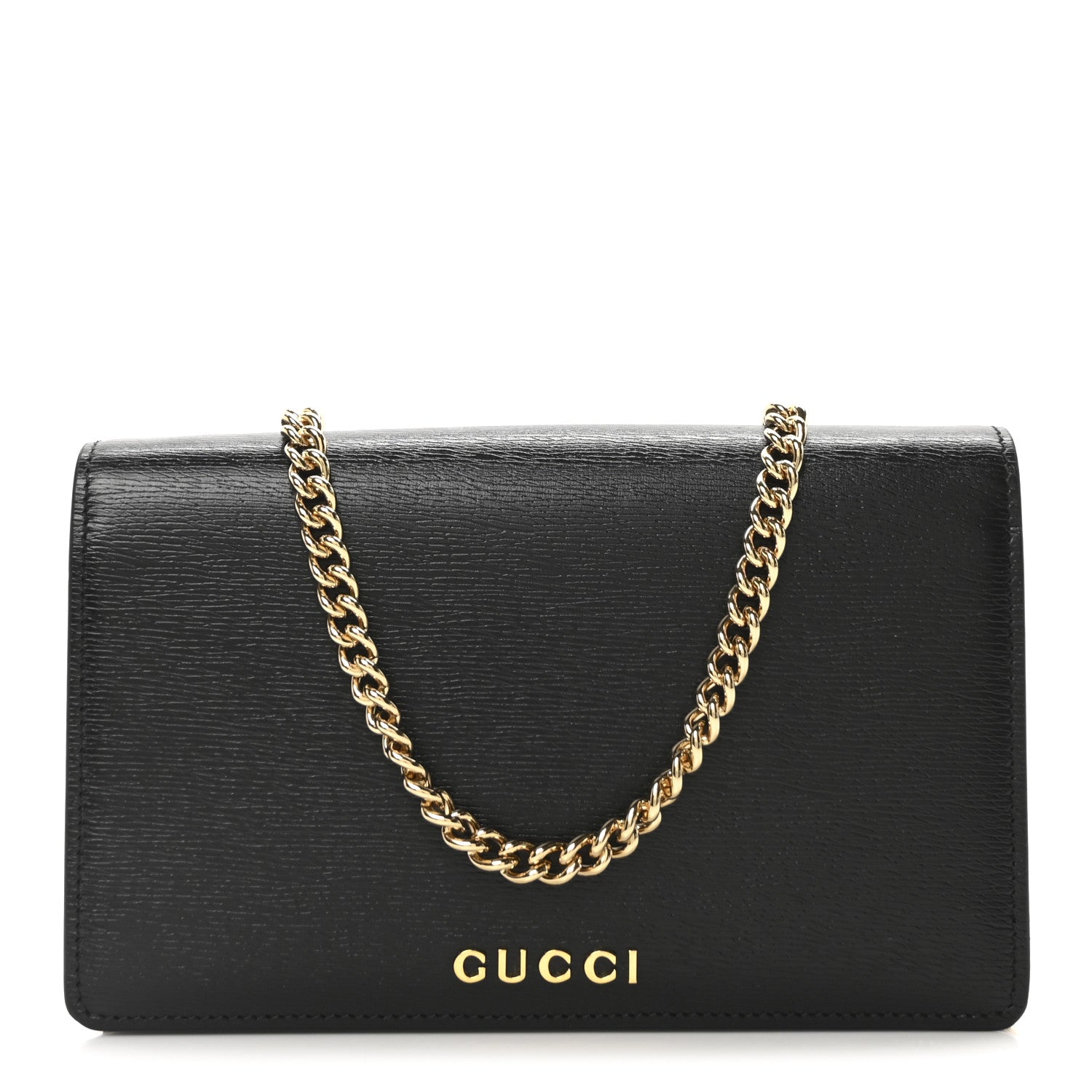 Gucci Textured Calfskin Script Logo Wallet On Chain Black 1 of 9