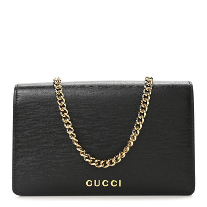 Gucci Textured Calfskin Script Logo Wallet On Chain Black 1 of 9
