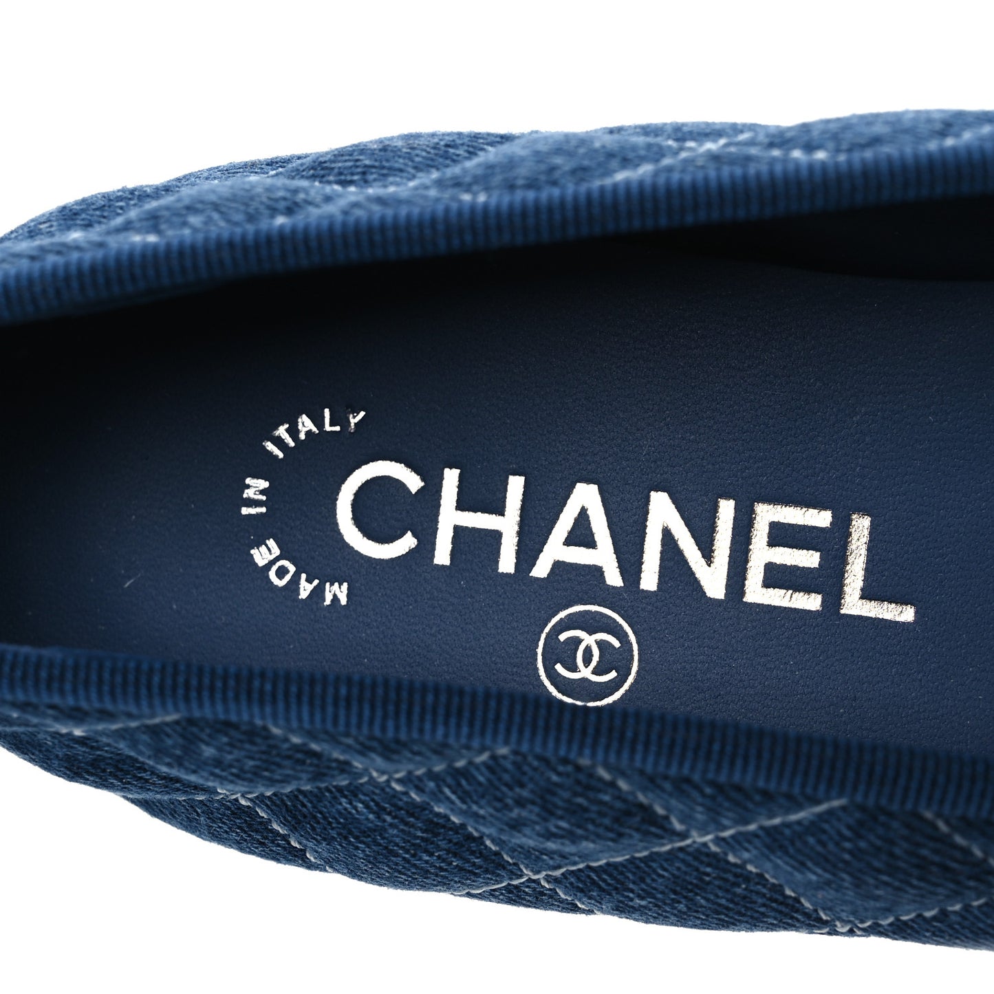 Washed Denim Quilted Cap Toe CC Ballerina Flats 40.5 Blue
