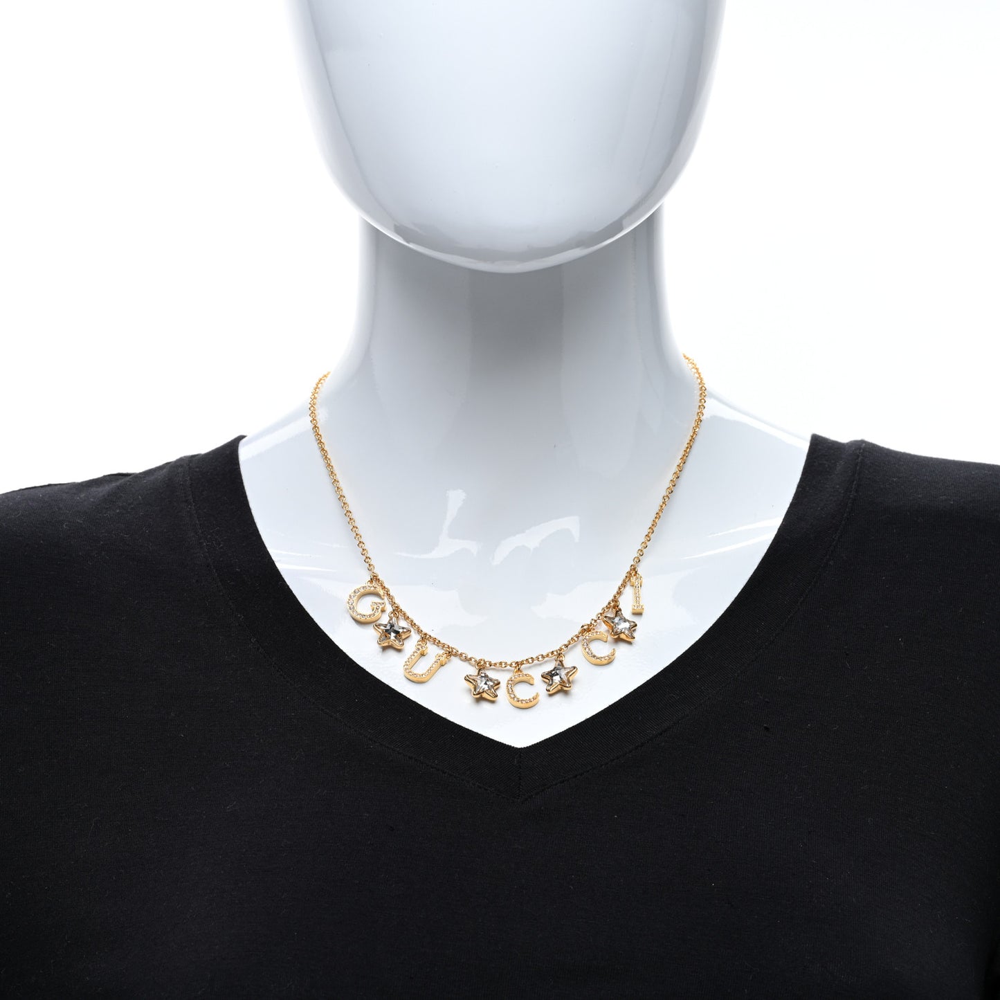 Crystal Star Script Necklace Gold