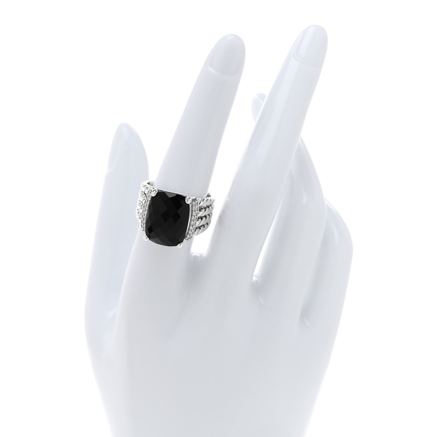 Sterling Silver Diamond Black Onyx 16mm Wheaton Ring 54 7