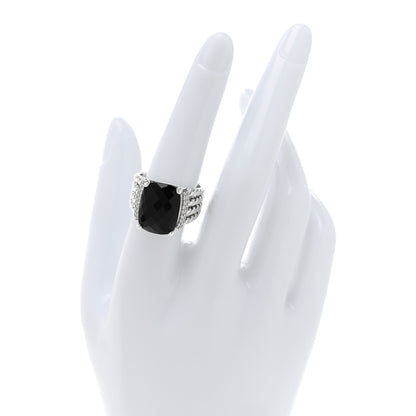 David Yurman Sterling Silver Diamond Black Onyx 16mm Wheaton Ring 54 7 2 of 4