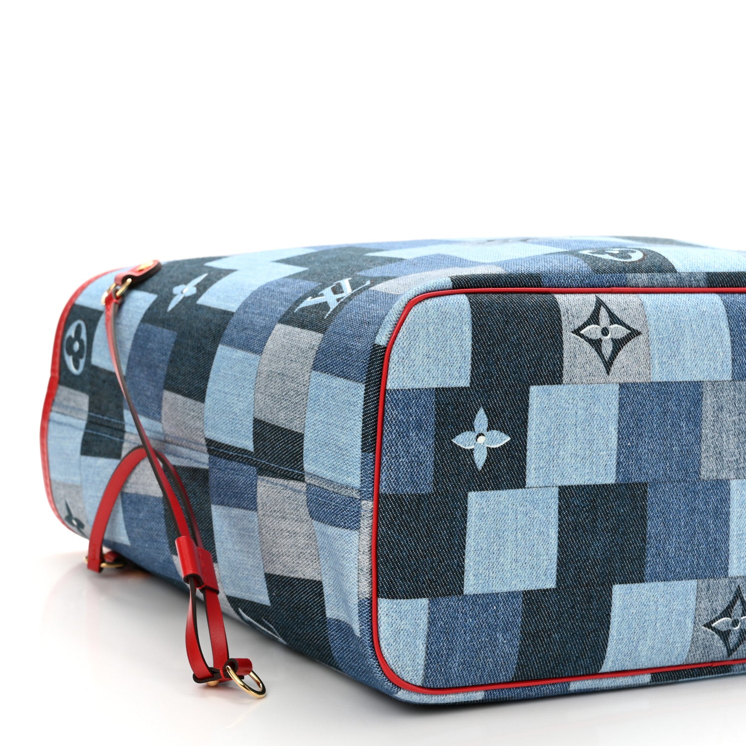 Louis Vuitton Denim Damier Monogram Patchwork Neverfull Blue Rouge 11 of 13