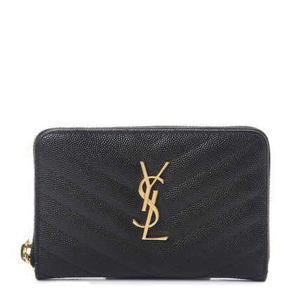 Saint Laurent Grain De Poudre Matelasse Chevron Monogram Zip Around Wallet Black 1 of 8
