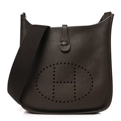Hermes Taurillon Clemence Evelyne II PM Chocolate 1 of 10