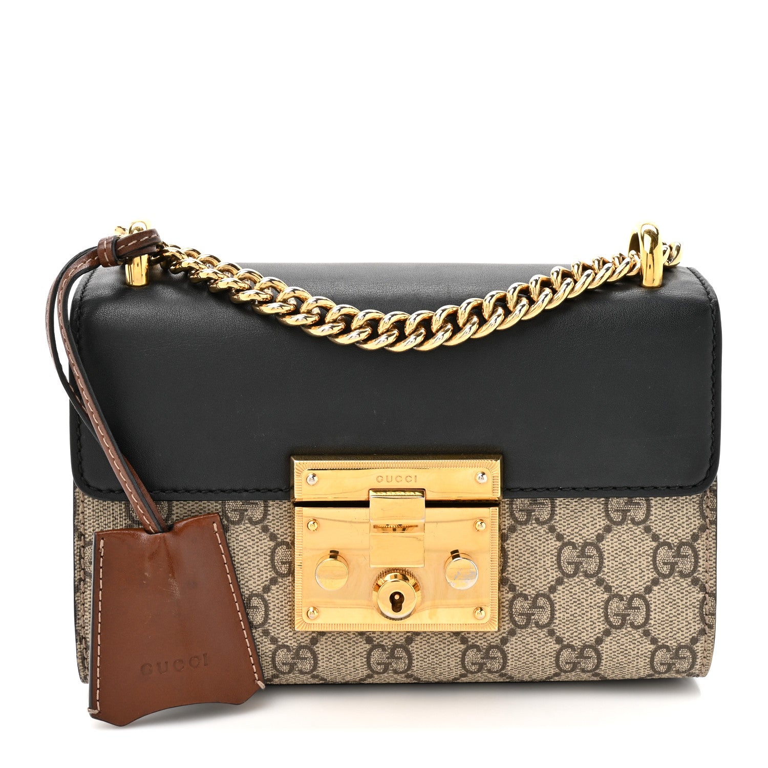 Gucci GG Supreme Monogram Calfskin Small Padlock Shoulder Bag Beige Black Cuir 1 of 18