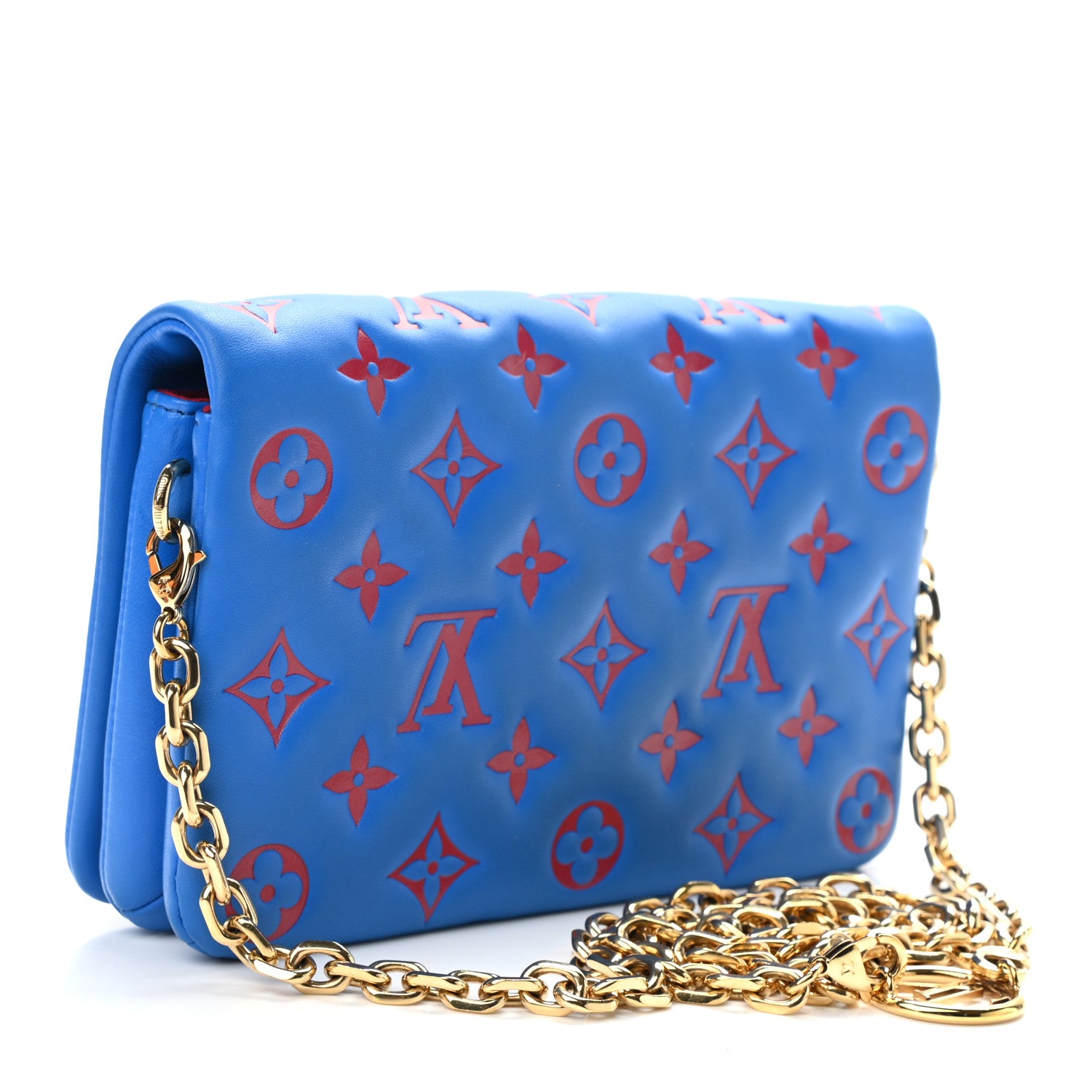 Louis Vuitton Lambskin Embossed Monogram Vuittamins Pochette Coussin Blue Red 3 of 10