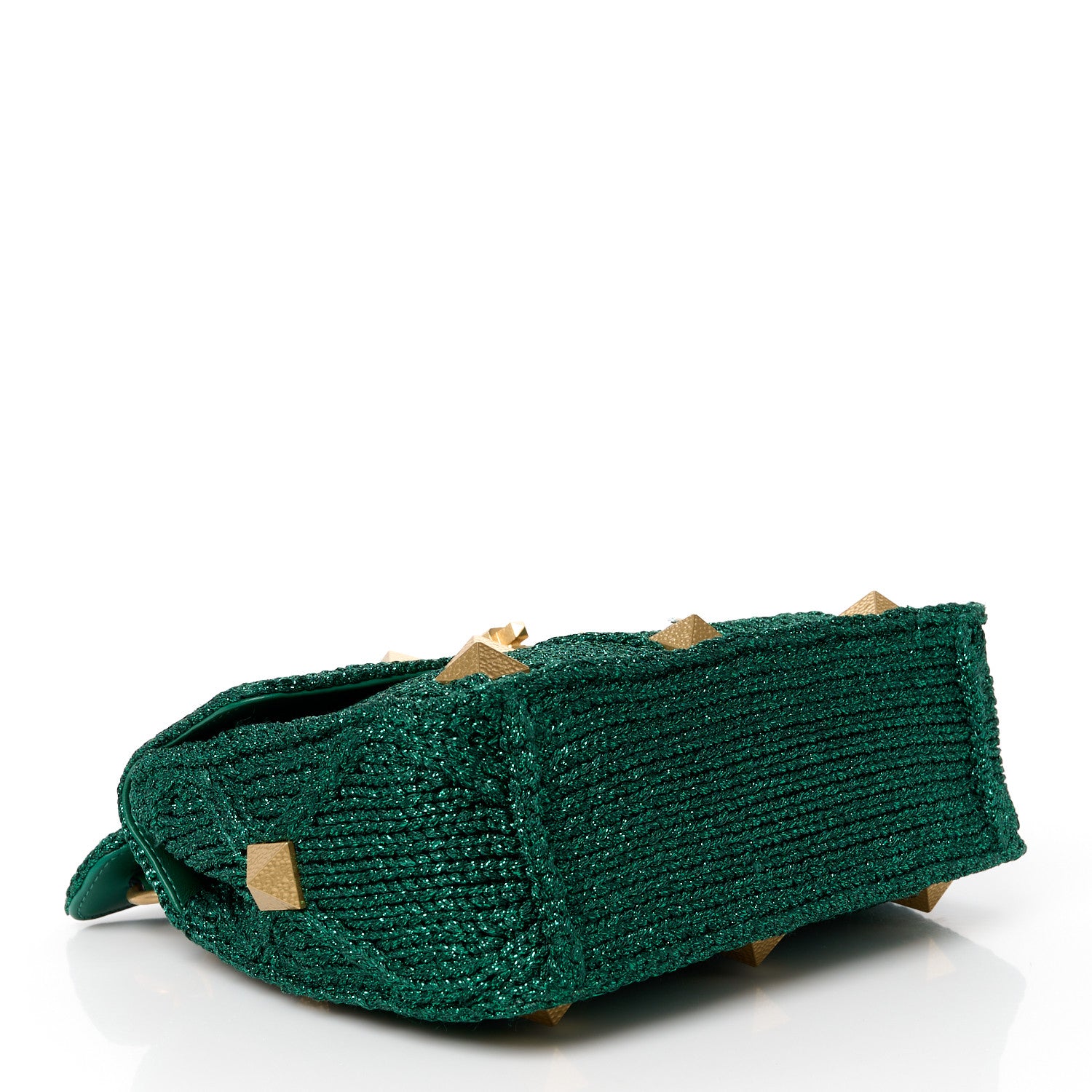 Valentino Garavani Metallic Woven Lurex Medium Roman Stud Shoulder Bag Jungle 4 of 10