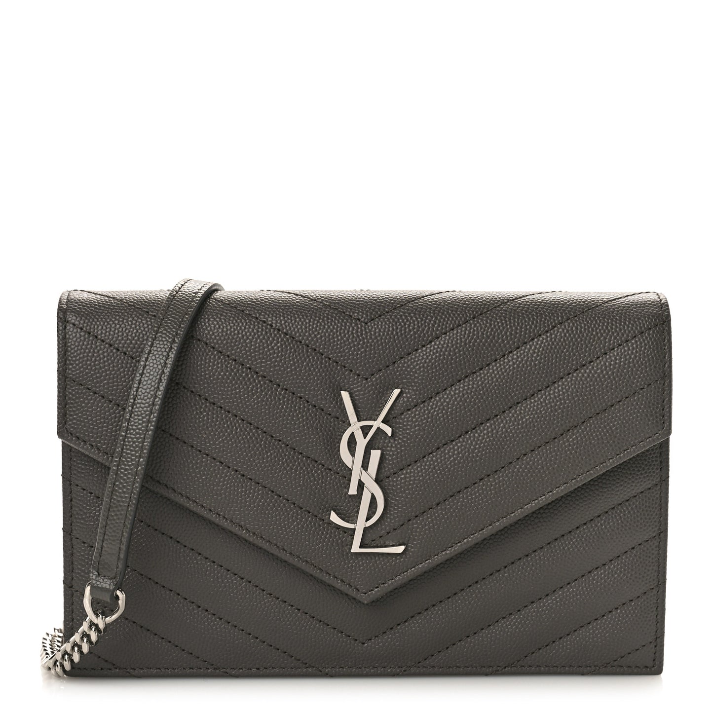 Grain De Poudre Matelasse Chevron Monogram Envelope Chain Wallet Coal