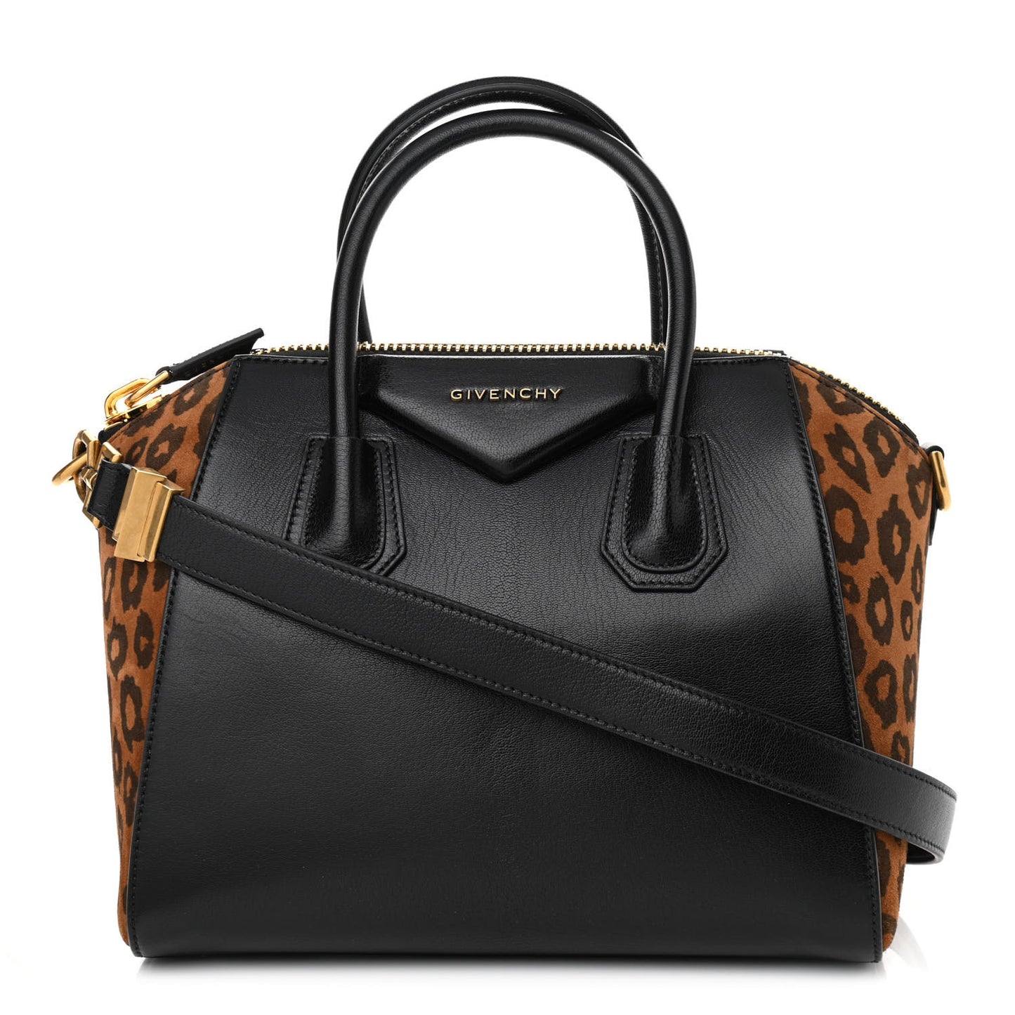 Calfskin Suede Leopard Print Small Antigona Black