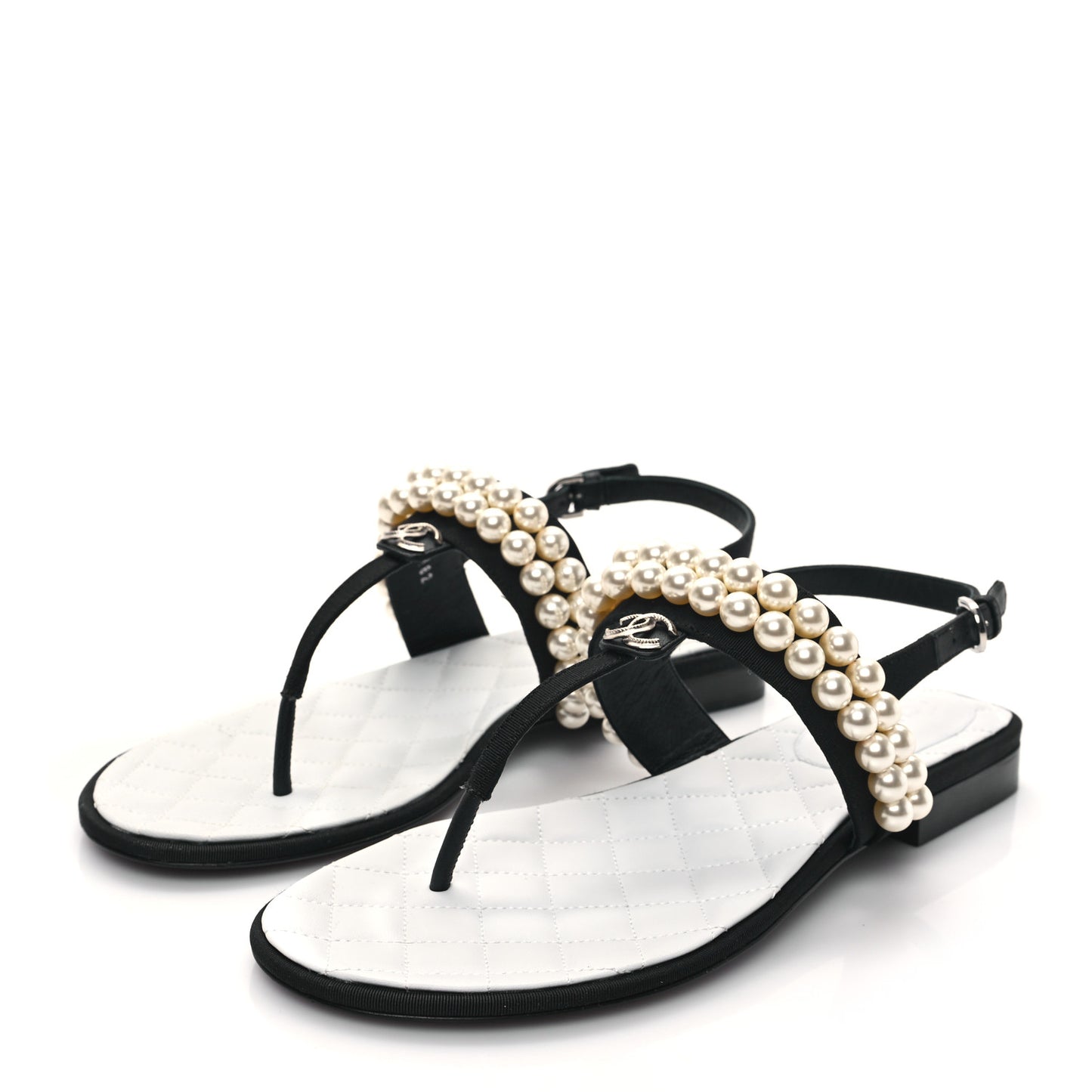 Grosgrain Pearl CC Sandals 38.5 Black