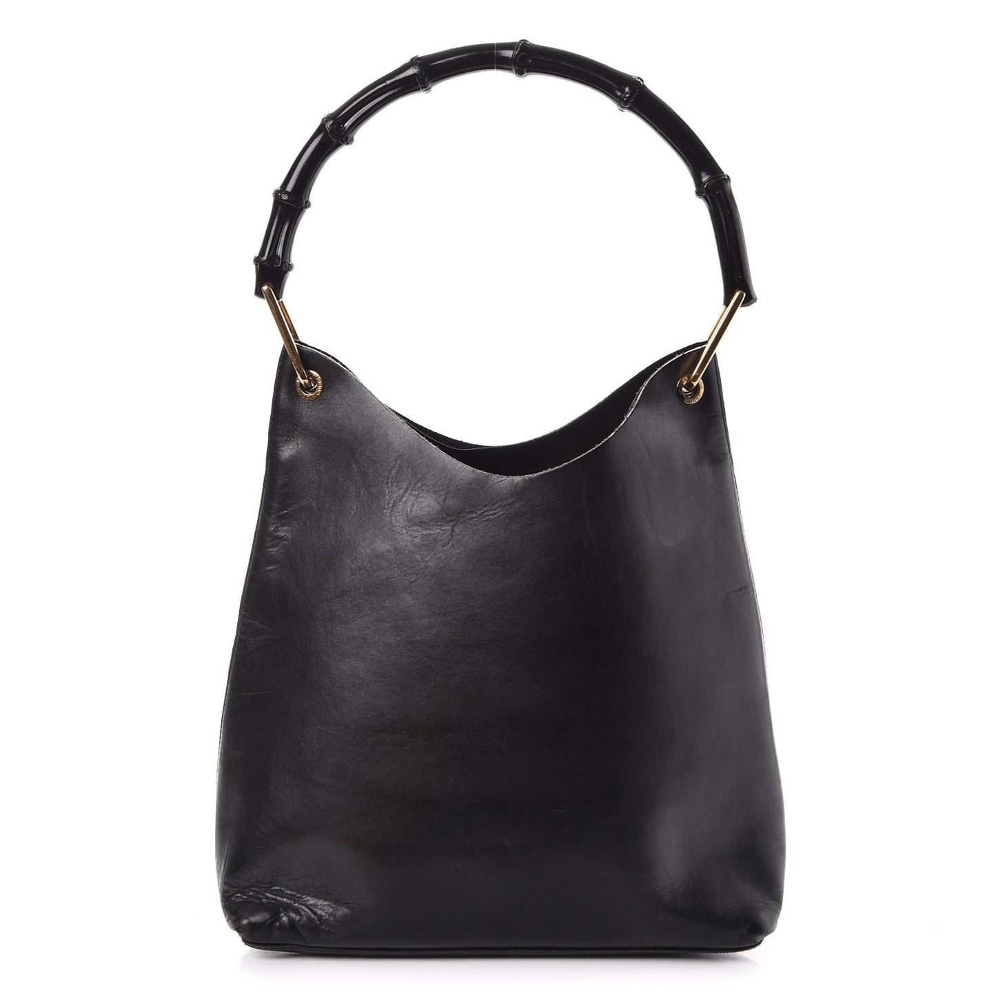 Leather Bamboo Handle Shoulder Bag Black