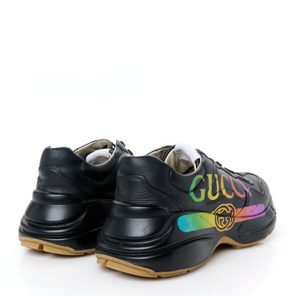 Gucci Calfskin Iridescent Logo Womens Rhyton Sneakers 39 Black 4 of 9