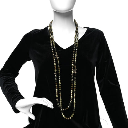 Chanel Pearl Star CC Multi Strand Long Necklace Green Gold 2 of 5