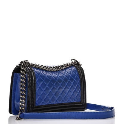 Chanel Lambskin Quilted Medium Boy Flap Black Blue 3 of 12