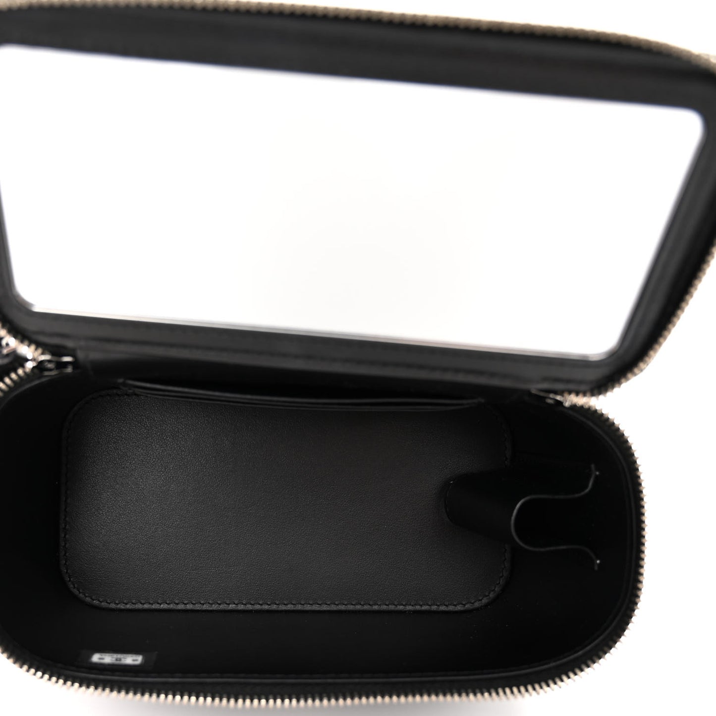 Shiny Crumpled Calfskin Crystal Quilted Precious Handle Vanity Case With Chain Black