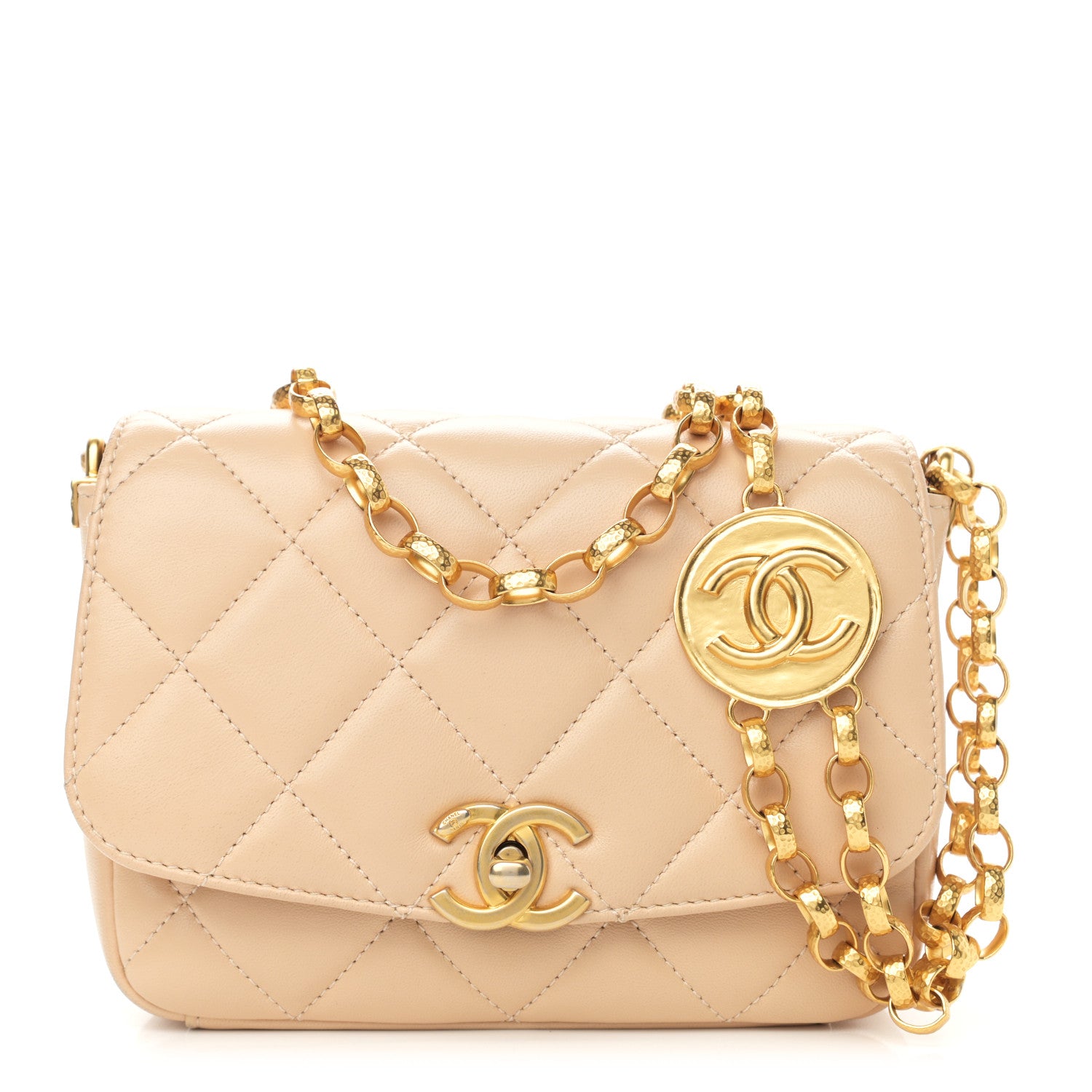 Chanel Lambskin Quilted Small CC Coin Flap Bag Beige 1 of 10