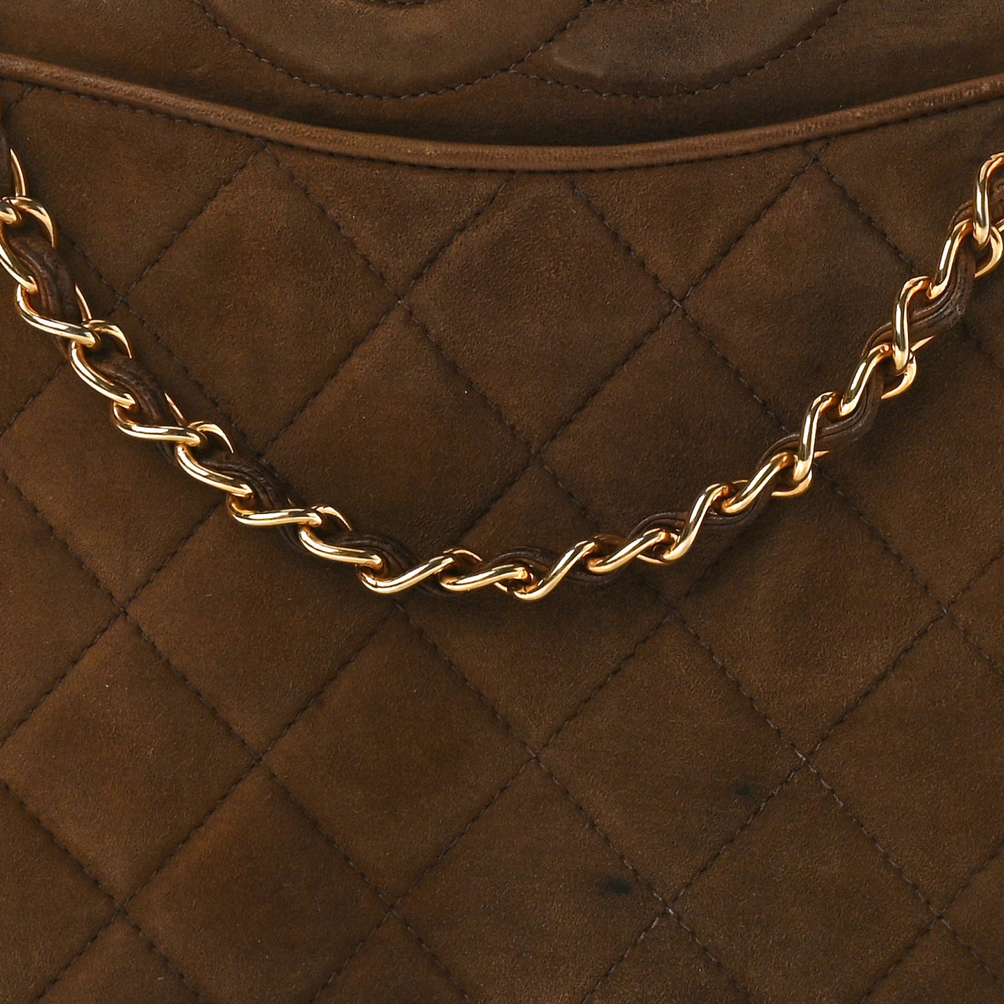 Suede Quilted CC Shoulder Bag Brown