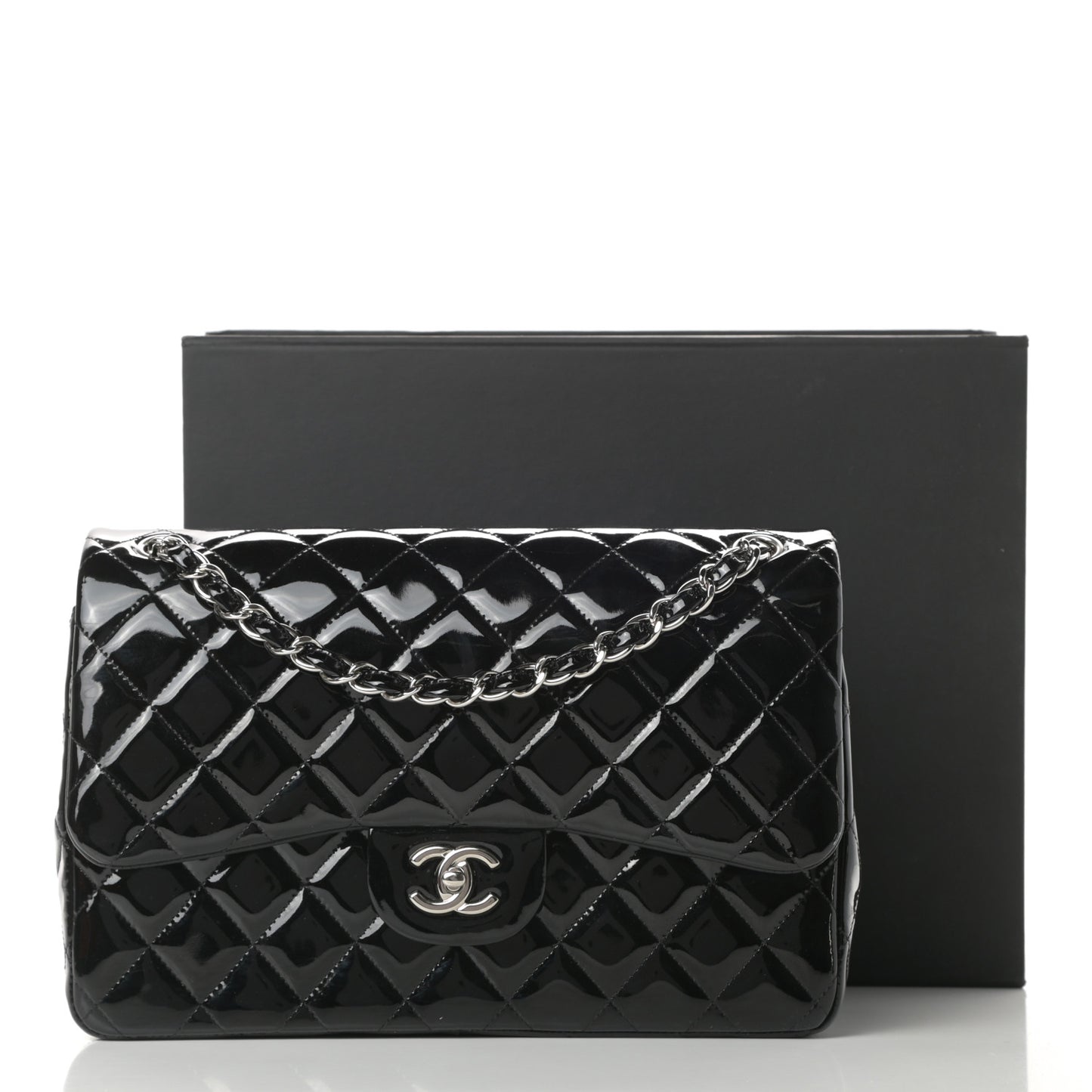 Patent Quilted Jumbo Double Flap Black