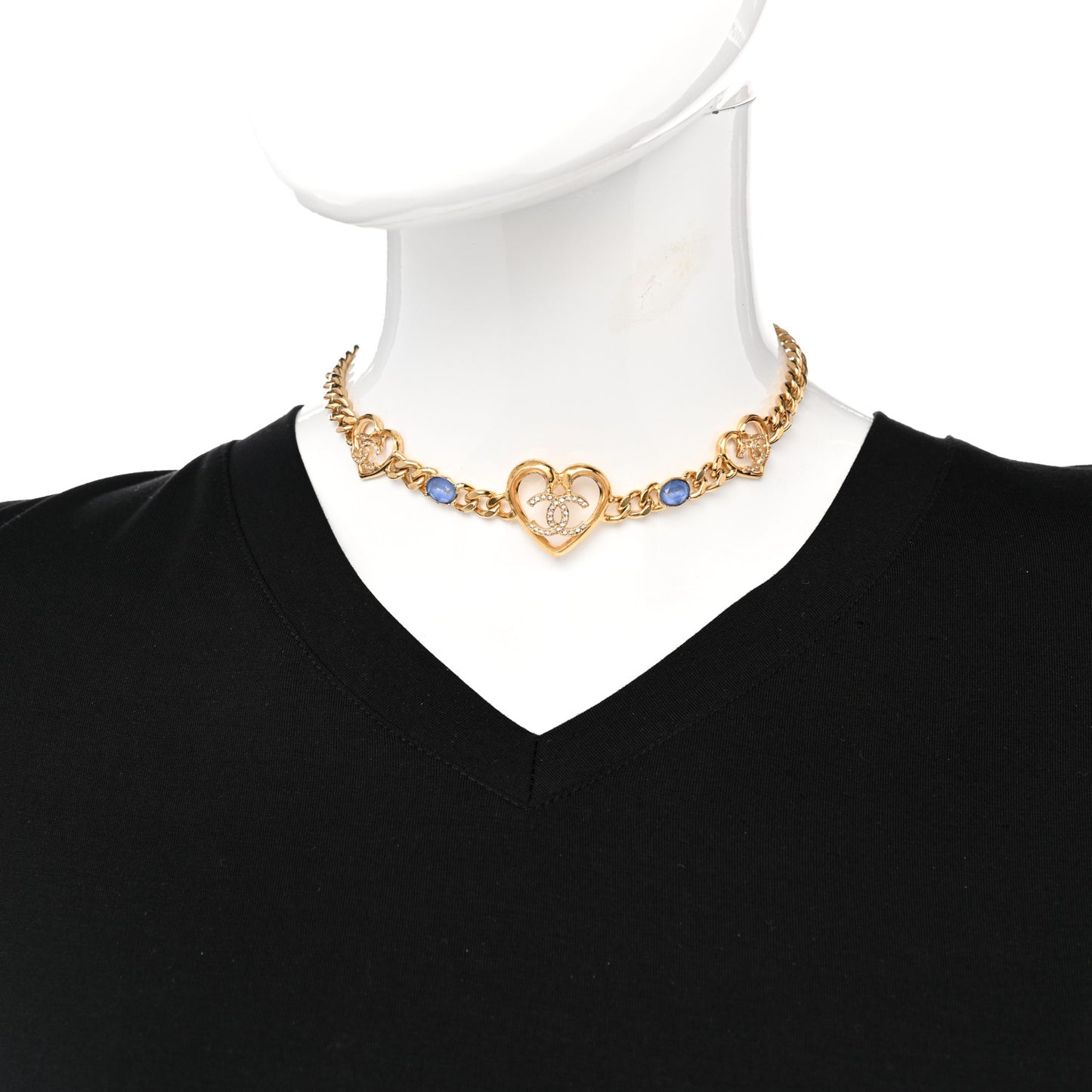 Resin Crystal Heart CC Chain Necklace Gold Blue