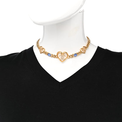 Chanel Resin Crystal Heart CC Chain Necklace Gold Blue 2 of 9