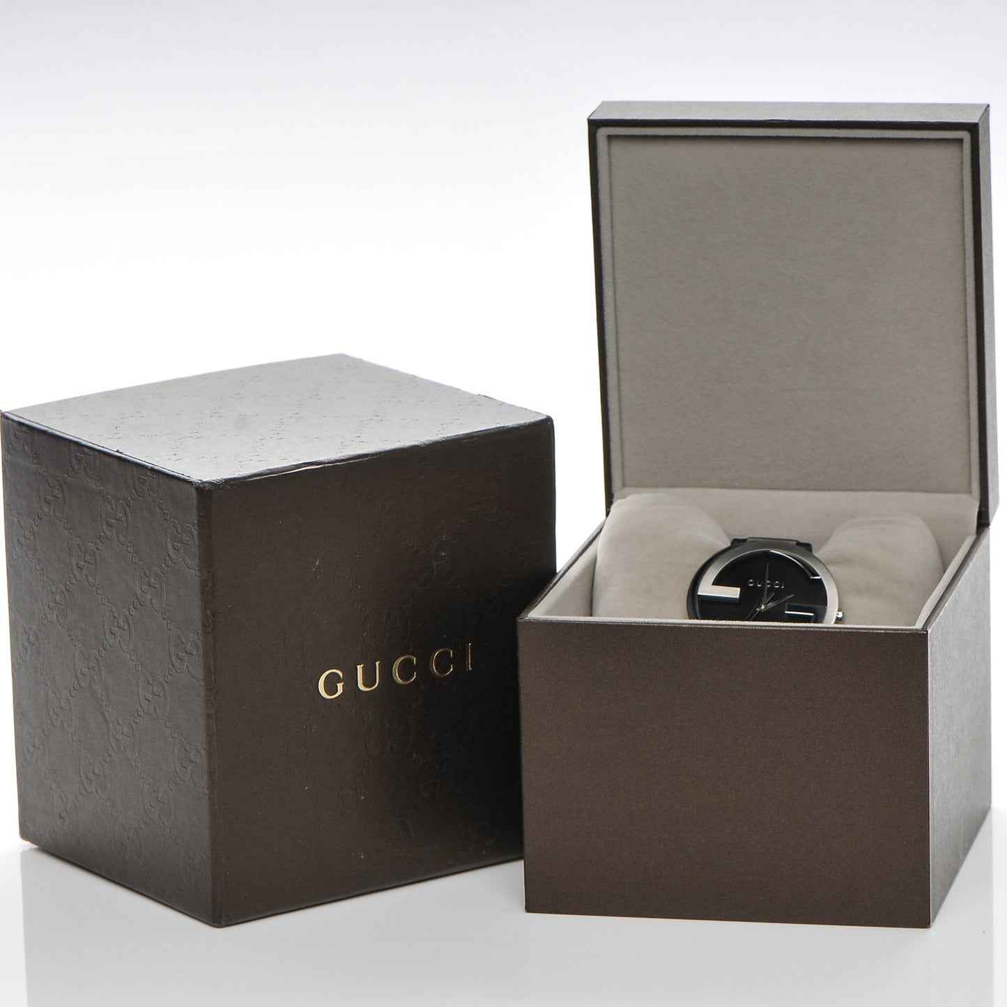 Stainless Steel Calfskin 42mm Interlocking G Quartz Watch Black