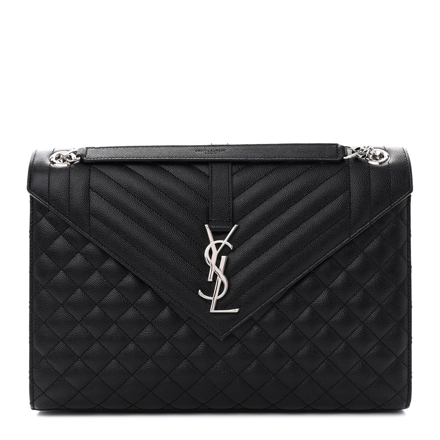 Grain De Poudre Textured Mixed Matelasse Large Triquilt Monogram Satchel Black
