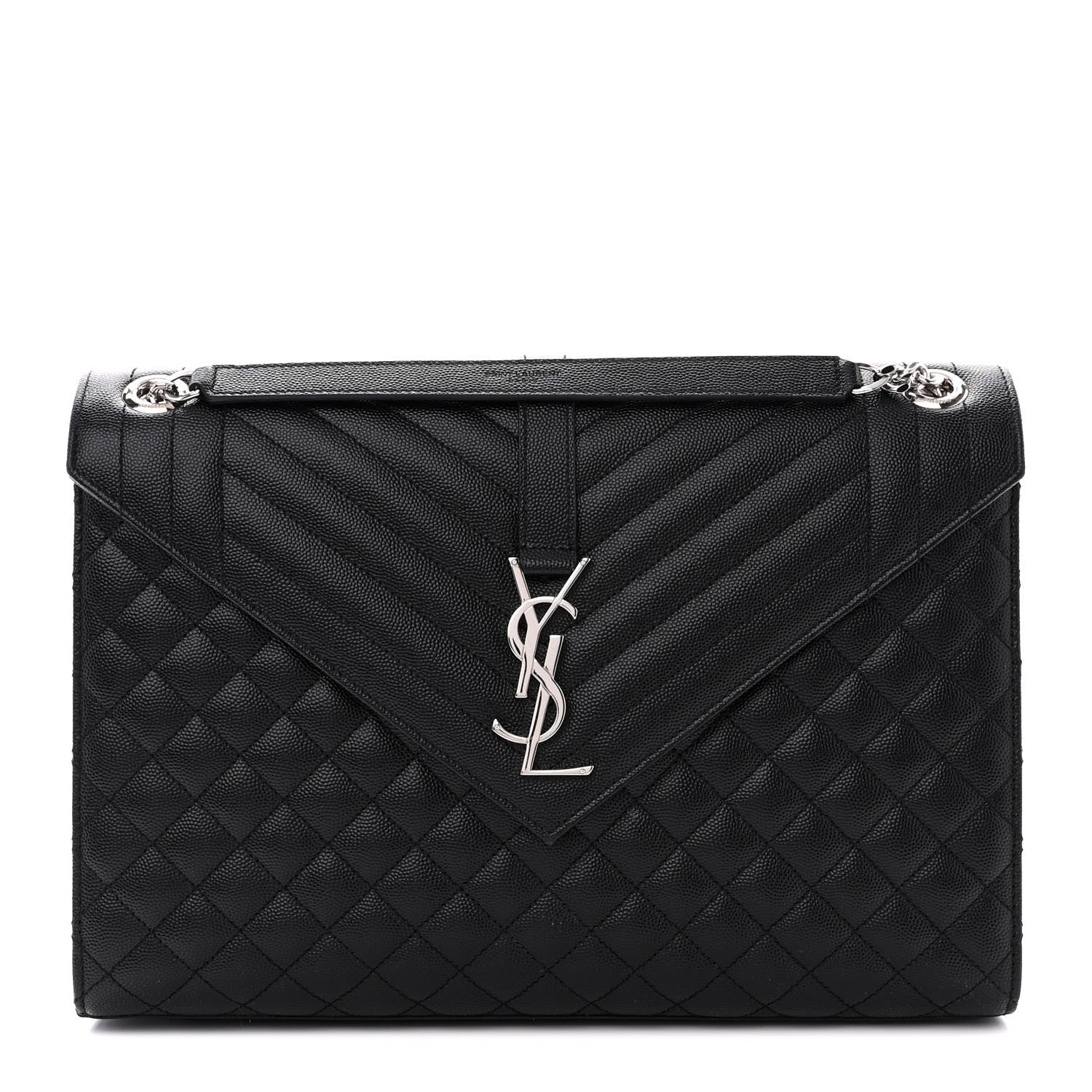 Saint Laurent Grain De Poudre Textured Mixed Matelasse Large Triquilt Monogram Satchel Black 1 of 12
