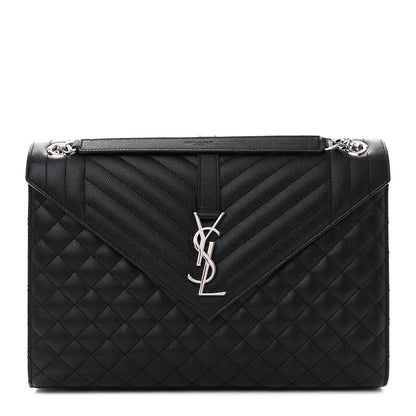 Saint Laurent Grain De Poudre Textured Mixed Matelasse Large Triquilt Monogram Satchel Black 1 of 12