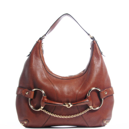 Gucci Leather Large Horsebit Chain Hobo Brown 1 of 7