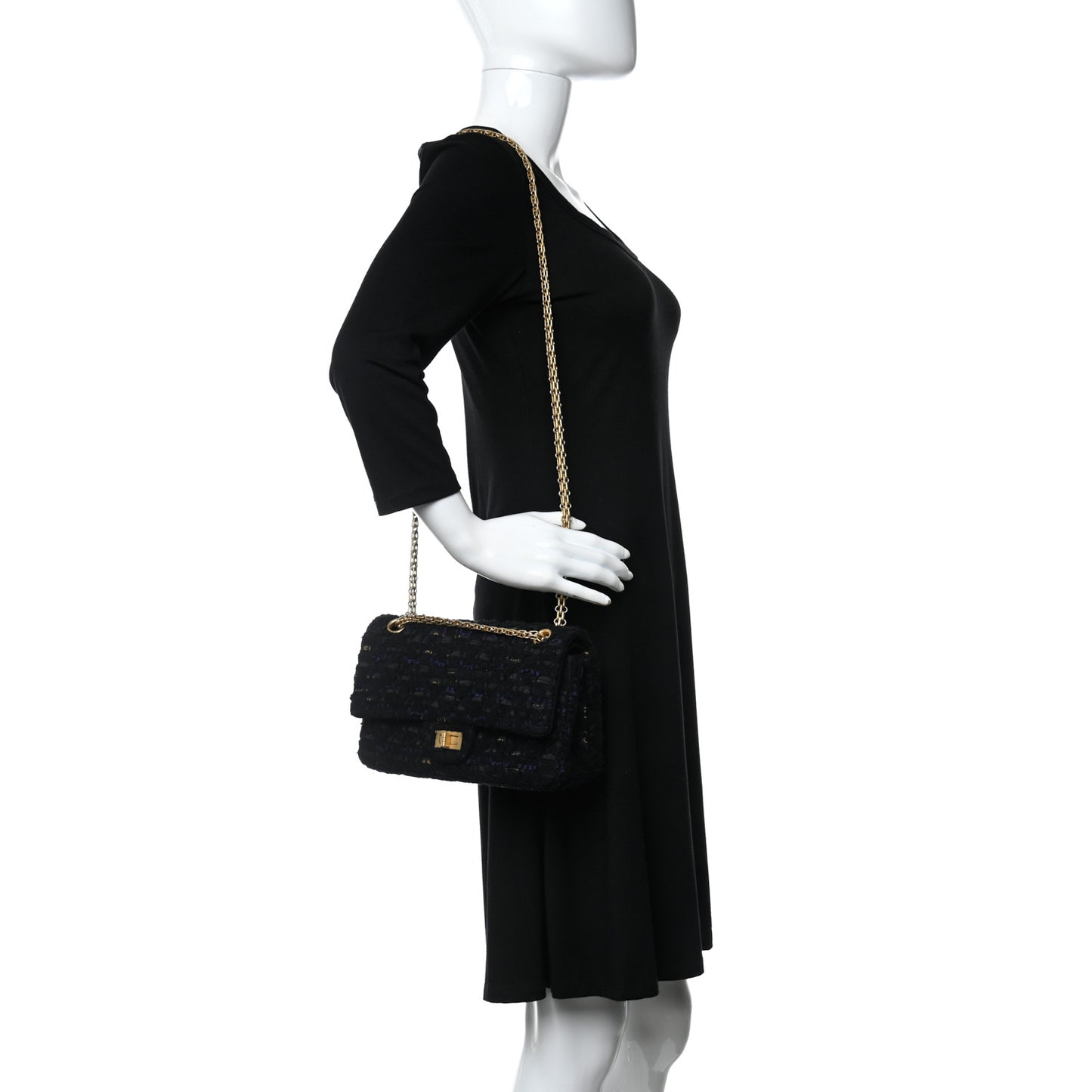 Tweed Quilted 2.55 Reissue 225 Flap Black Gold Navy