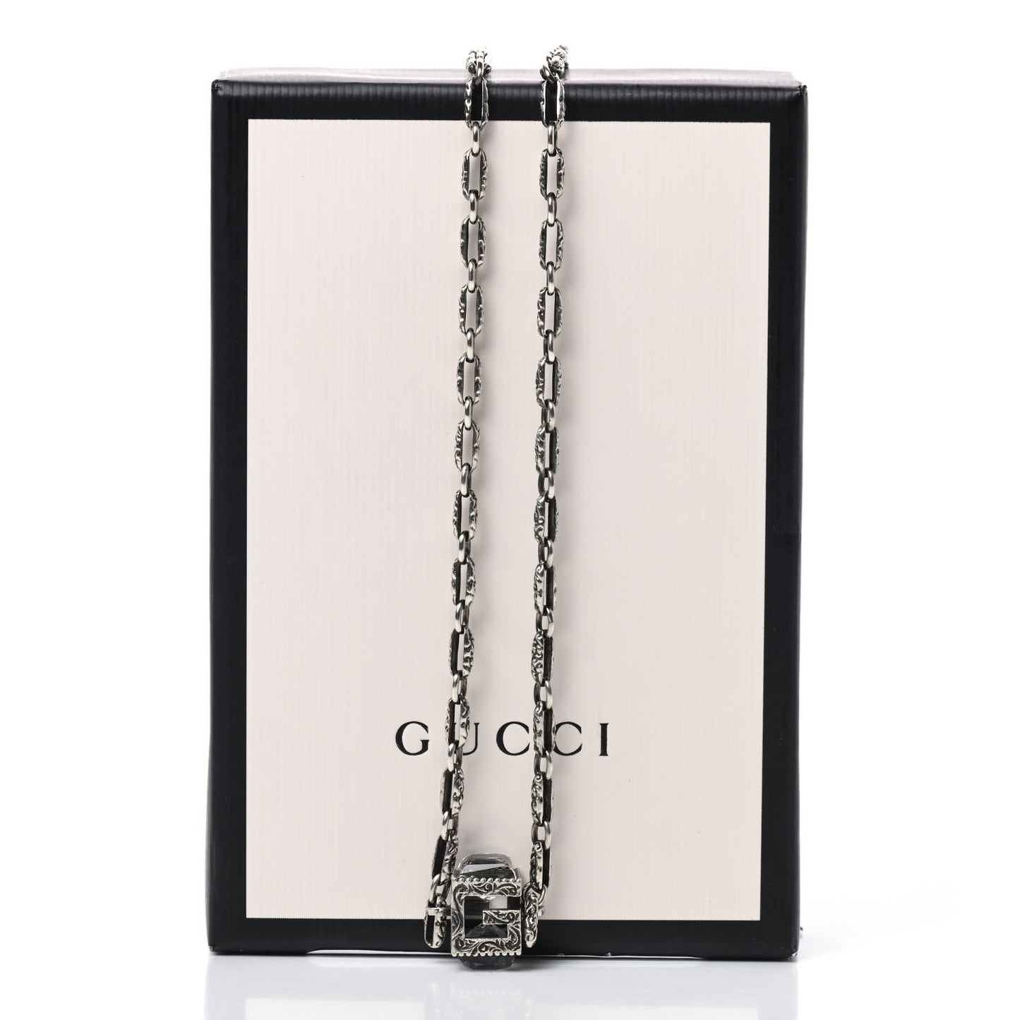 Sterling Silver Rock Crystal Textured G-Cube Pendant Necklace