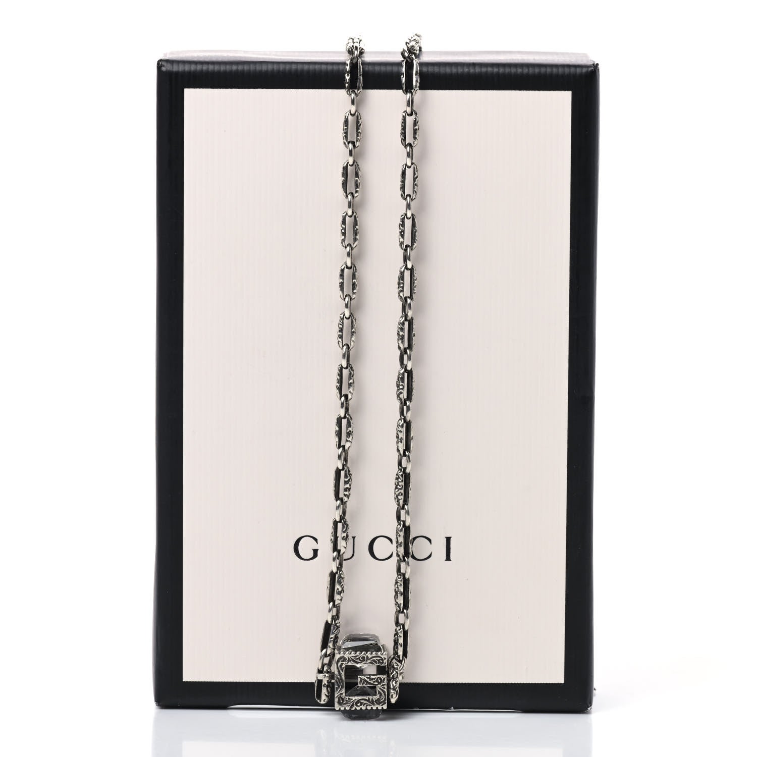 Gucci Sterling Silver Rock Crystal Textured G-Cube Pendant Necklace 6 of 6